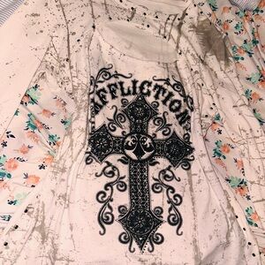 Affliction Cream and Black Cross Graphic Tee